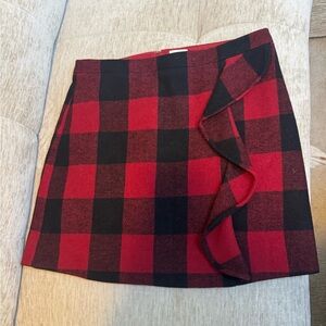 J. Crew Red and Black Plaid Wool Blend, Fully Lined Skirt